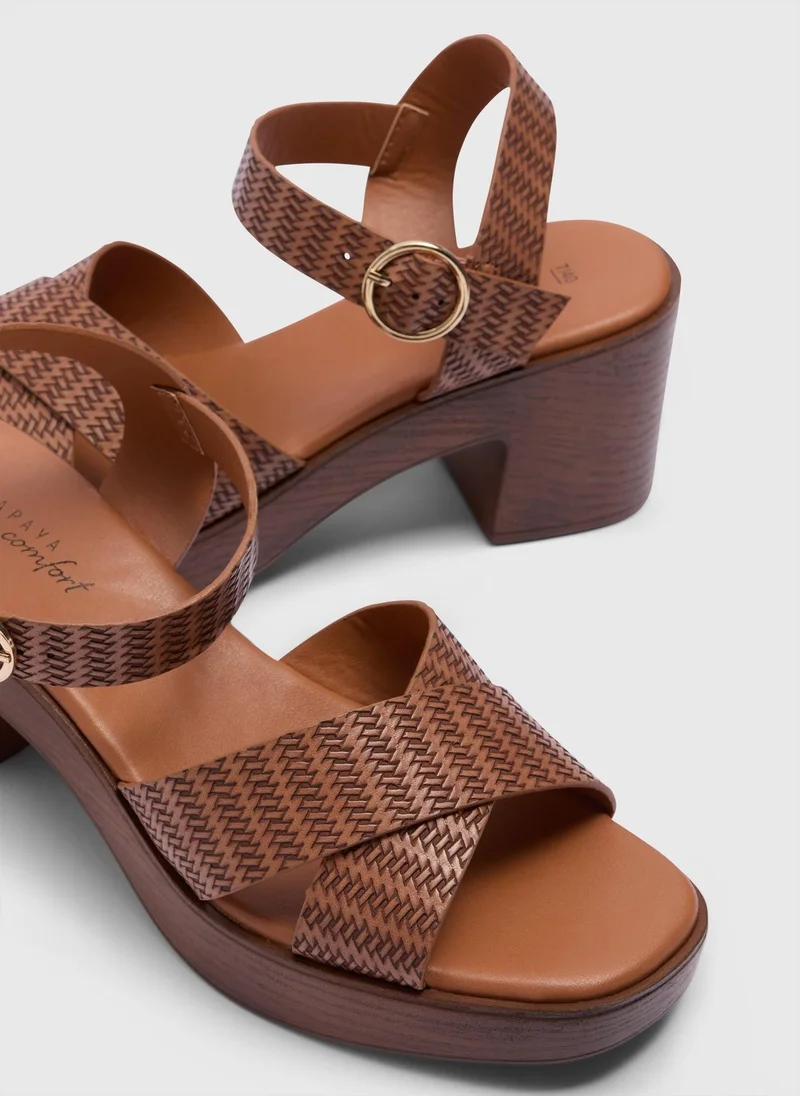 ماتلان Tan Clog Block Heel Sandals